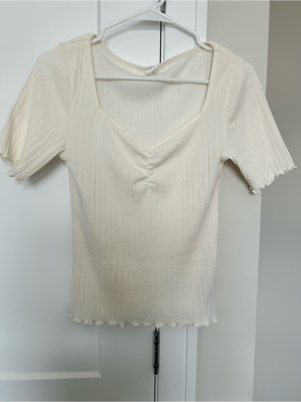 GAP Cream Ribbed V-Neck Short Sleeve Top